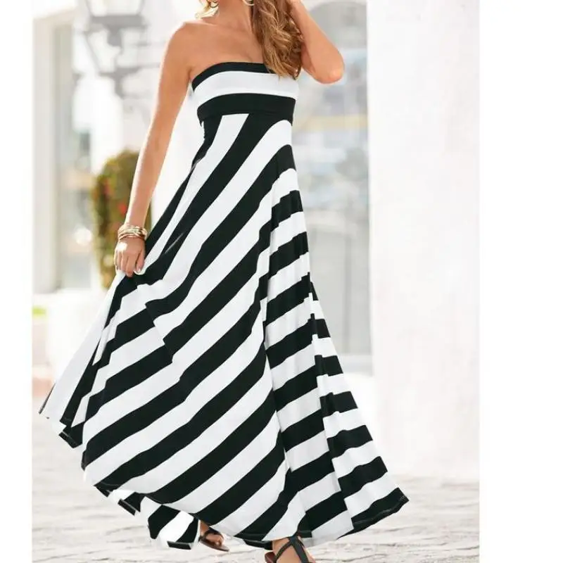 Женское платье в черно белую полоску без бретелек|summer dress|women summer dressfashion women dress |