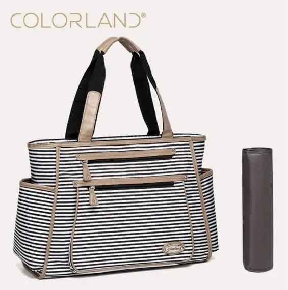 Goedkoop Colorland Zwart Wit Streep Baby Luiertas Organizer Mode Mummie Moederschap Tas Reizen Messenger Changing Luierzakken Handtas
