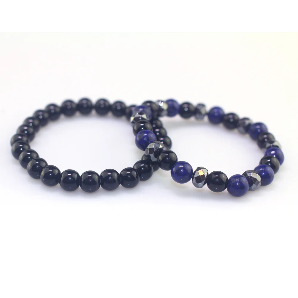 2 шт./компл. пары расстояние браслет классический камень обсидиан черным бисером