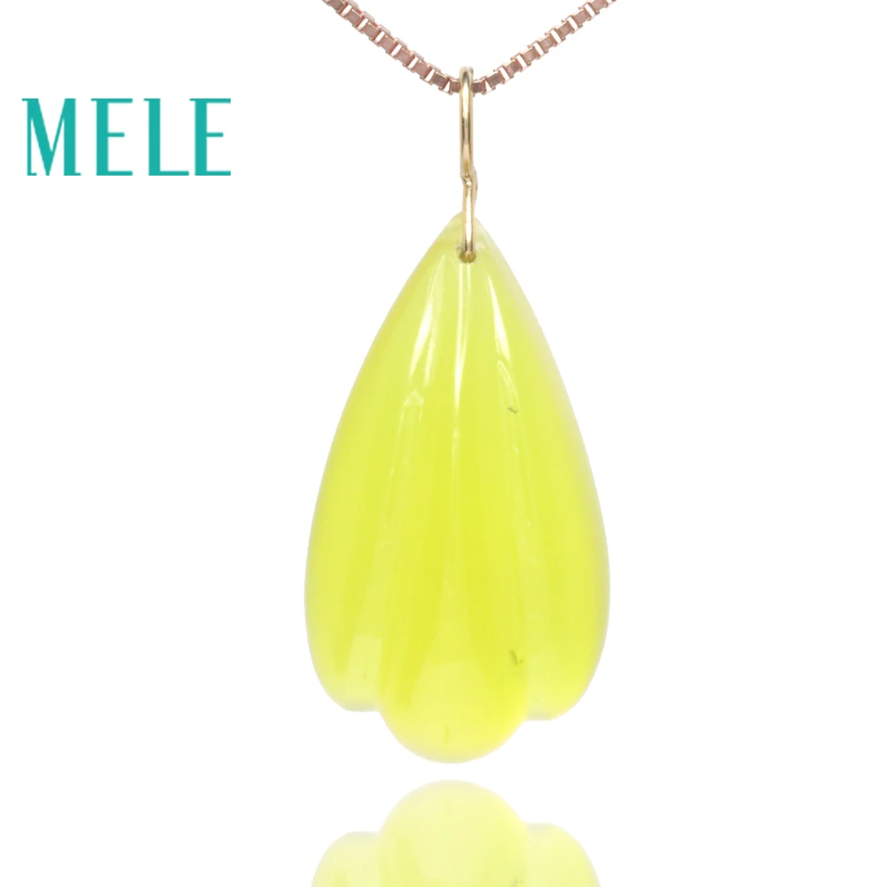 

Natural yellow prehnite 18K gold pendant for both women and man,High quality fashionable and simple grapestone jewelry