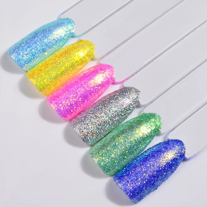 Набор 6 горшков под блески для дизайна ногтей Русалка радужные хлопья блестки