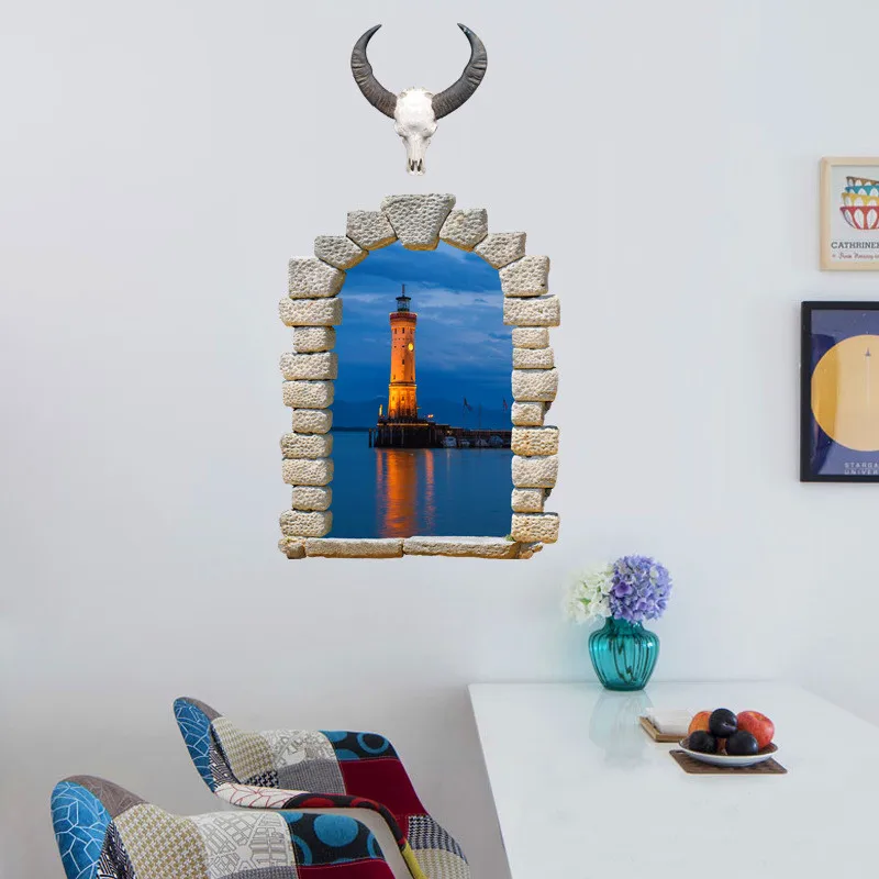 3D Light House Landscape Window Decoration PVC Removable Wall Stickers | Дом и сад
