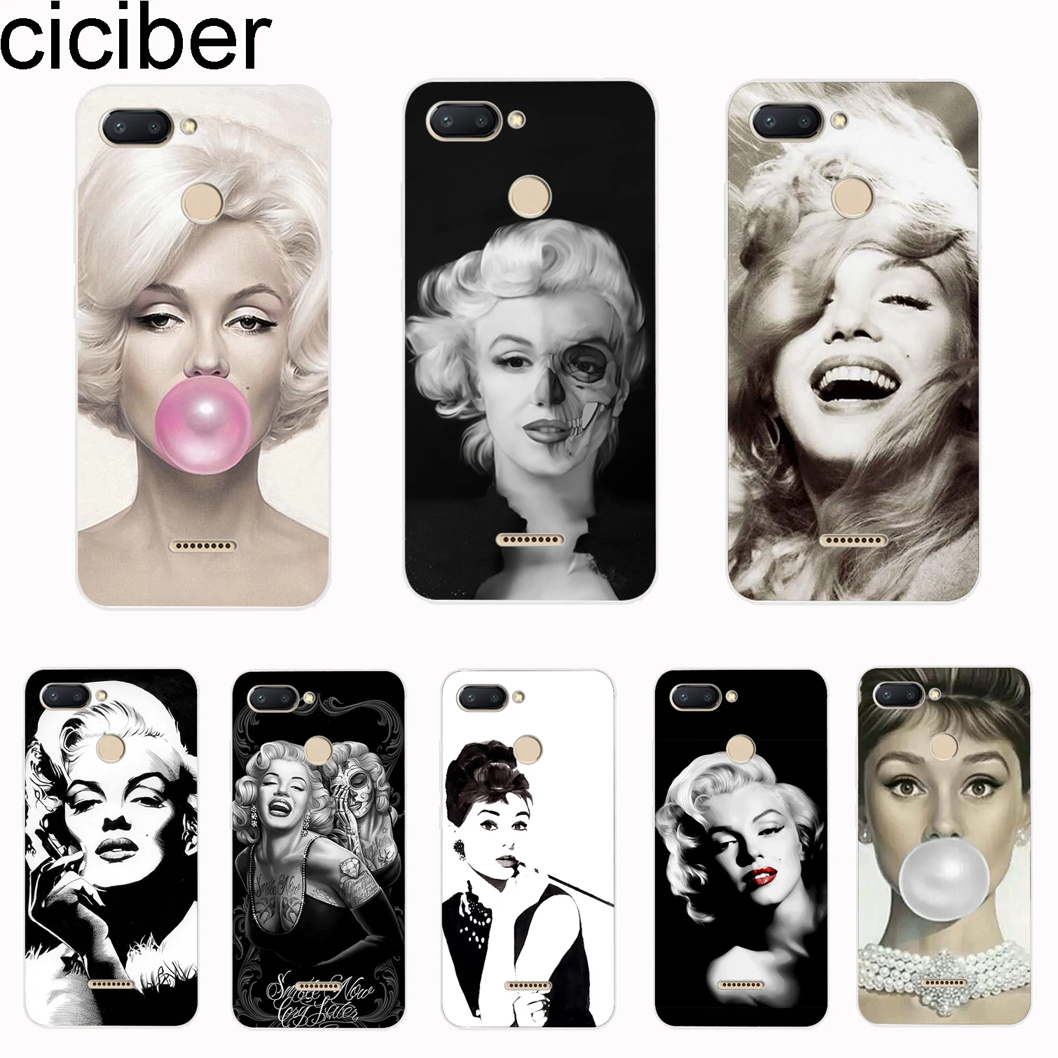 ciciber Cover For Xiaomi Redmi 6 5 4 3 A X S Plus Pro S2 Phone Cases Note 7 Soft TPU Sexy Marilyn Monroe |