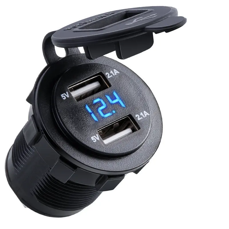 SOONHUA Car Charger Dual Port USB Waterproof Intelligent Safety Protection Universal Vehicle Chargers With LED Voltmeter Display |