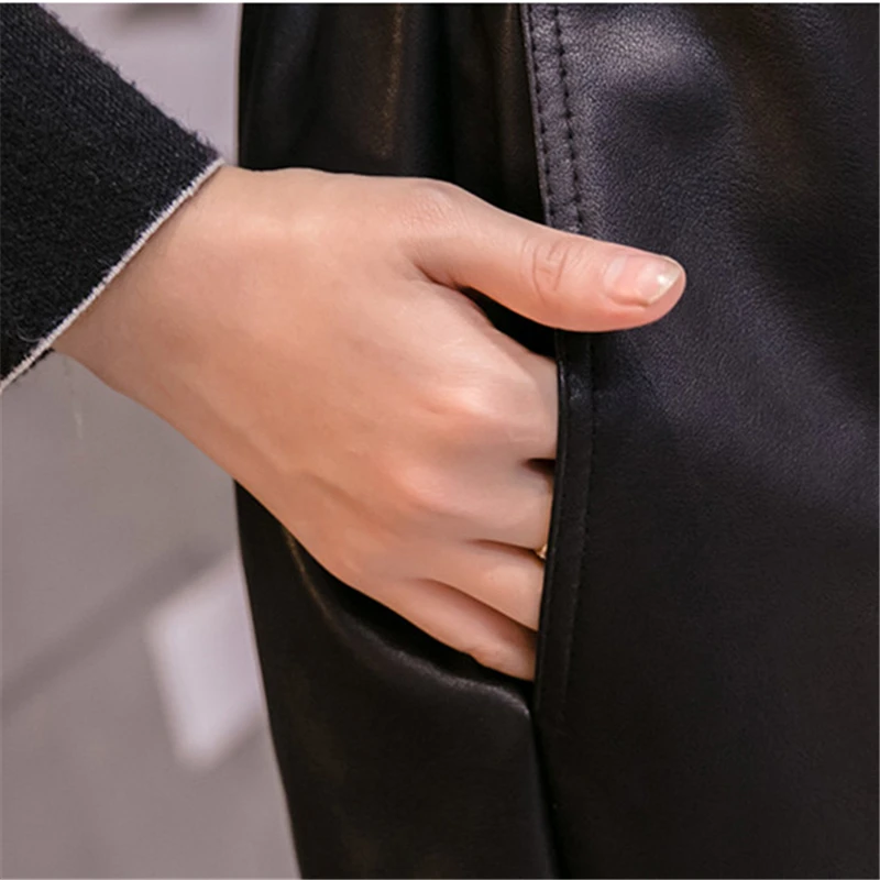 

OllyMurs Elastic High Waist PU Leather Shorts Women Loose Cool Sashes Wide leg Short Pants Autumn Winter Casual Shorts 2018 New