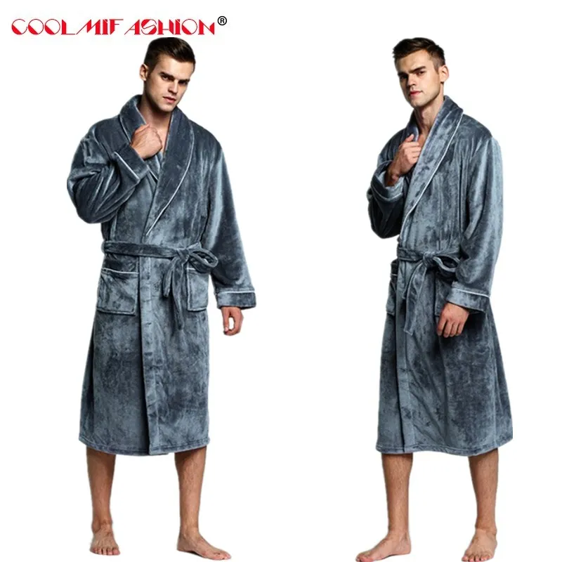 CooLMiFashion Мужской мягкий как шелк роскошный меховой длинный теплый халат мужской
