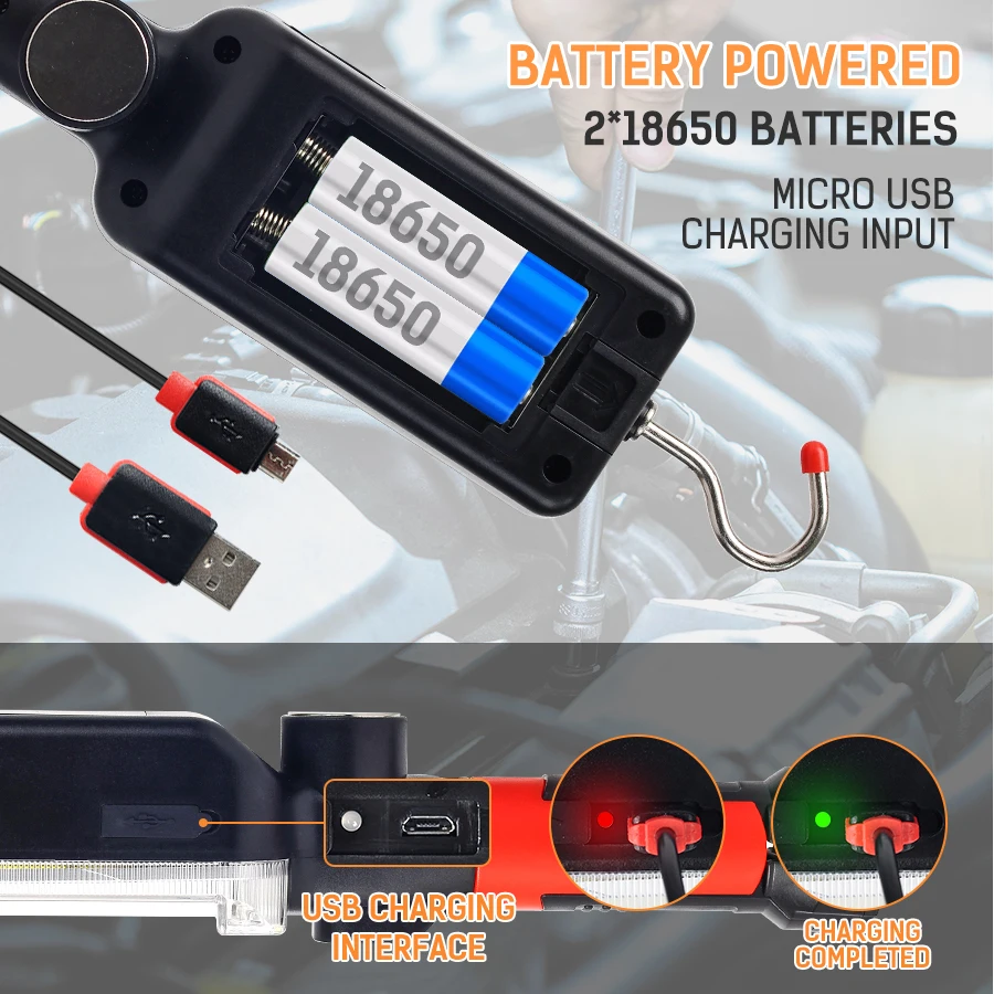 

C0B LED Working Lamp Car Inspection Portable Working Lamp Adjustable Easy Carry USB Rechargeable Emergency Light DC5V 20W 700LM