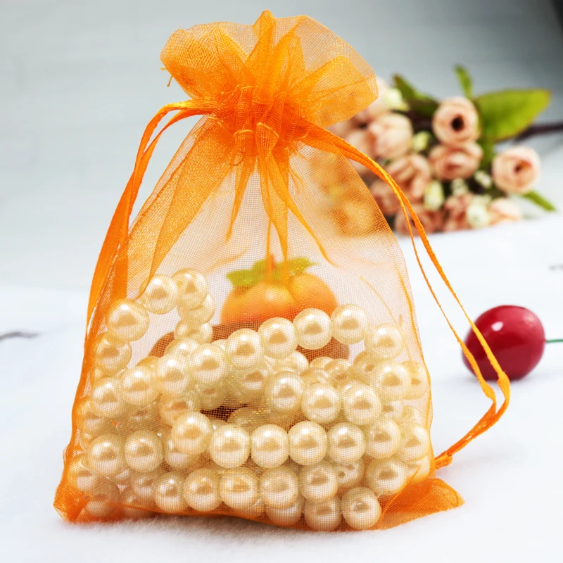

100pcs/lot Orange Organza Bags 11x16cm Party Wedding Favor Candy Boutique Gifts Packaging Bags Pouches Cute Drawstring Gift Bag