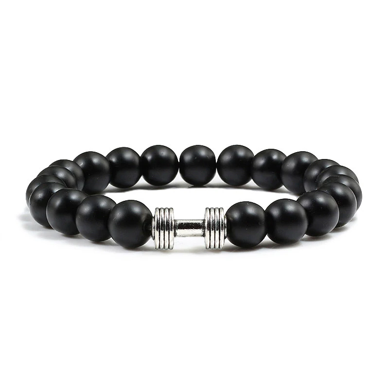 Простой Классический Браслет из лавы натурального камня с бусинами