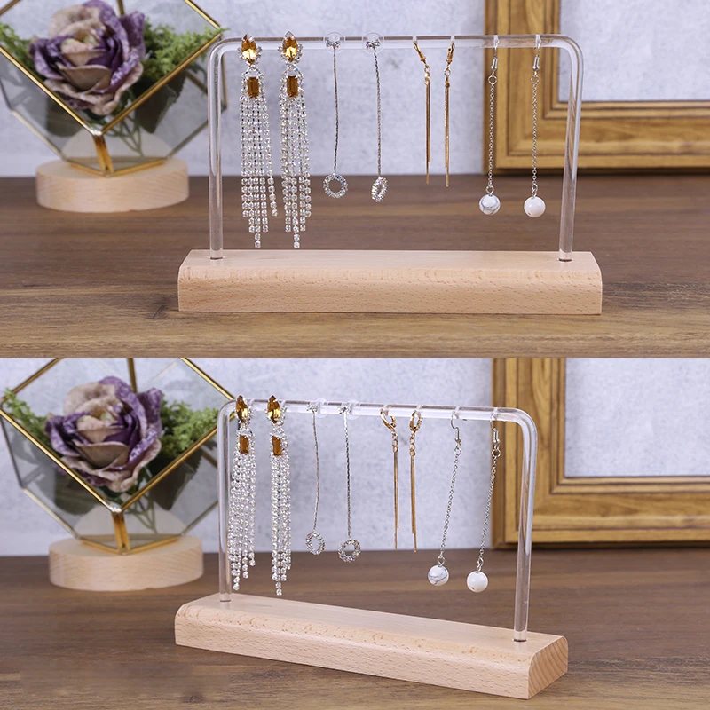 

Wood AcrylicEarring Hanging Stands Necklace Holder Bracelet Organizer Earring Display Case Jewellery Stand