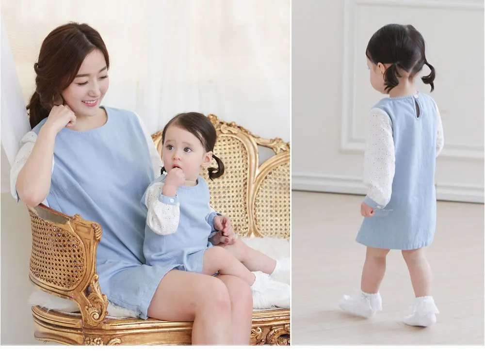 2017 г. Платья для мамы и дочки Модная Джинсовая рубашка папы маленьких девочек