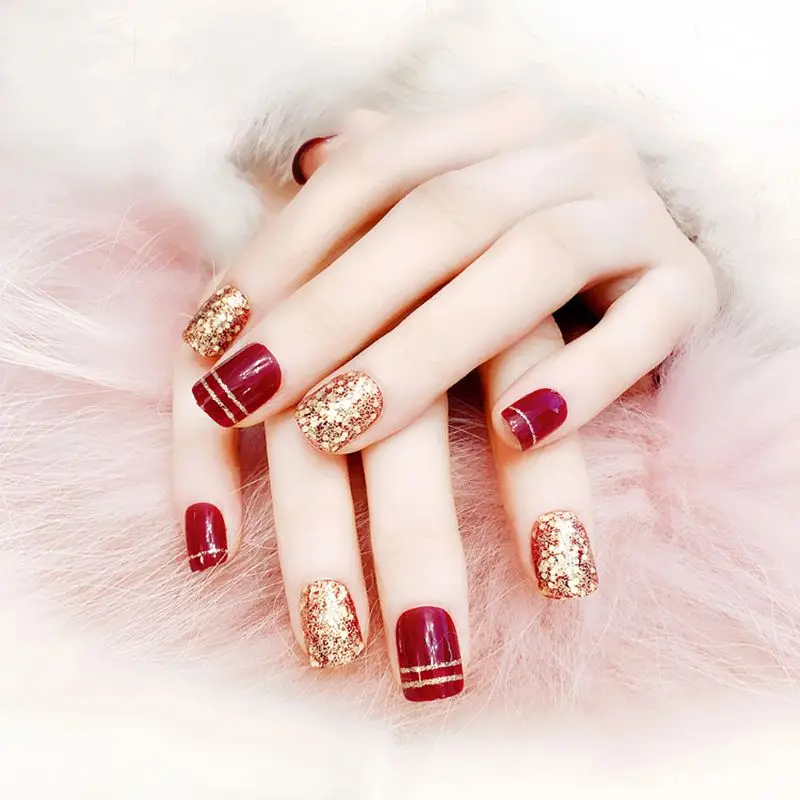 24 шт Глянцевые красные накладные ногти на пальцах Блестящие Свадебные короткие
