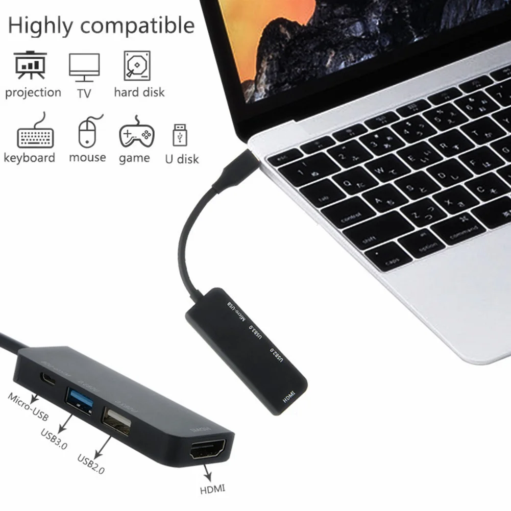 Металлический концентратор USB 3 0 2 адаптер 4 порта Tpye-C для микро игры HDMI черный