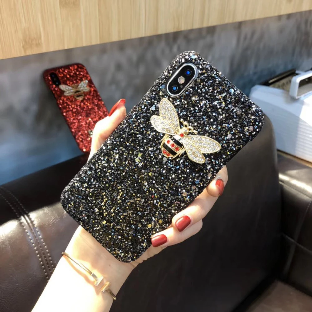 Kuutti Squishy Glitter Rhinestone Bee DIY Cell Phone cases for iPhone 6 7 8 Plus X Hard PC Covers Gift Mother's Day |