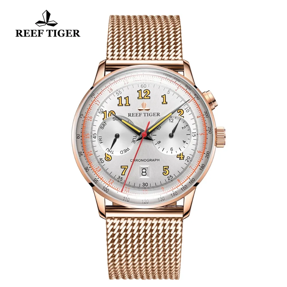 Роскошные мужские часы Reef Tiger/RT в стиле ретро водонепроницаемые с датой и вечным