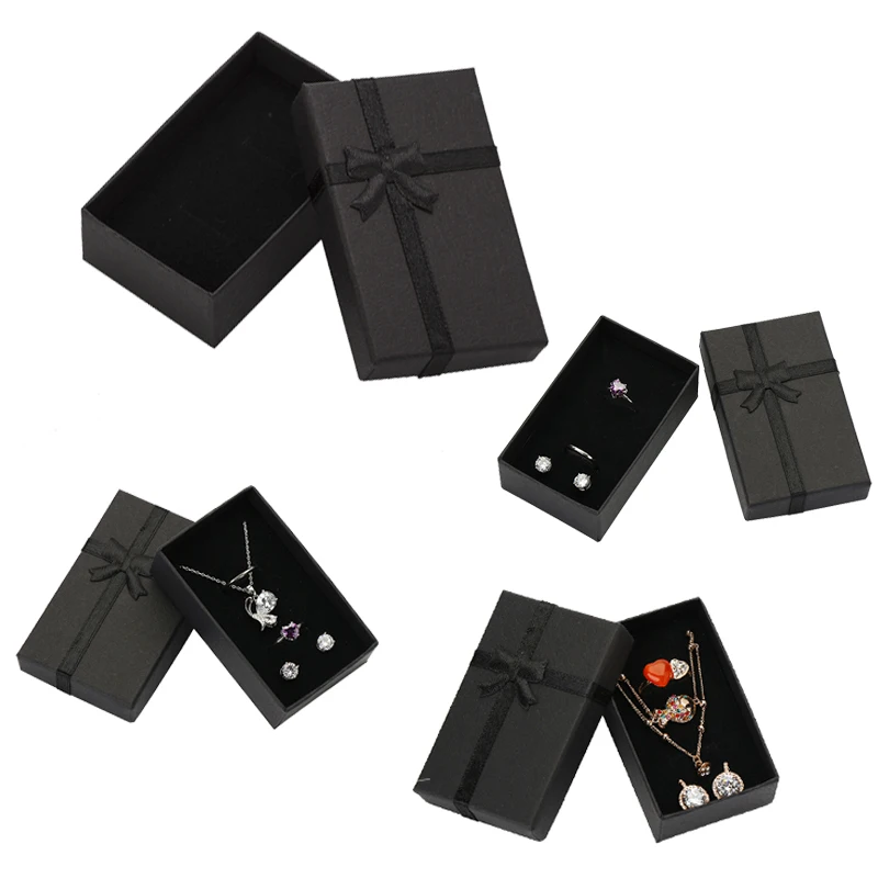 32pcs Jewelry Box 8x5cm Black Necklace Box for Ring Gift Box Paper Jewellery Box Packaging Bracelet Earring Display with Sponge