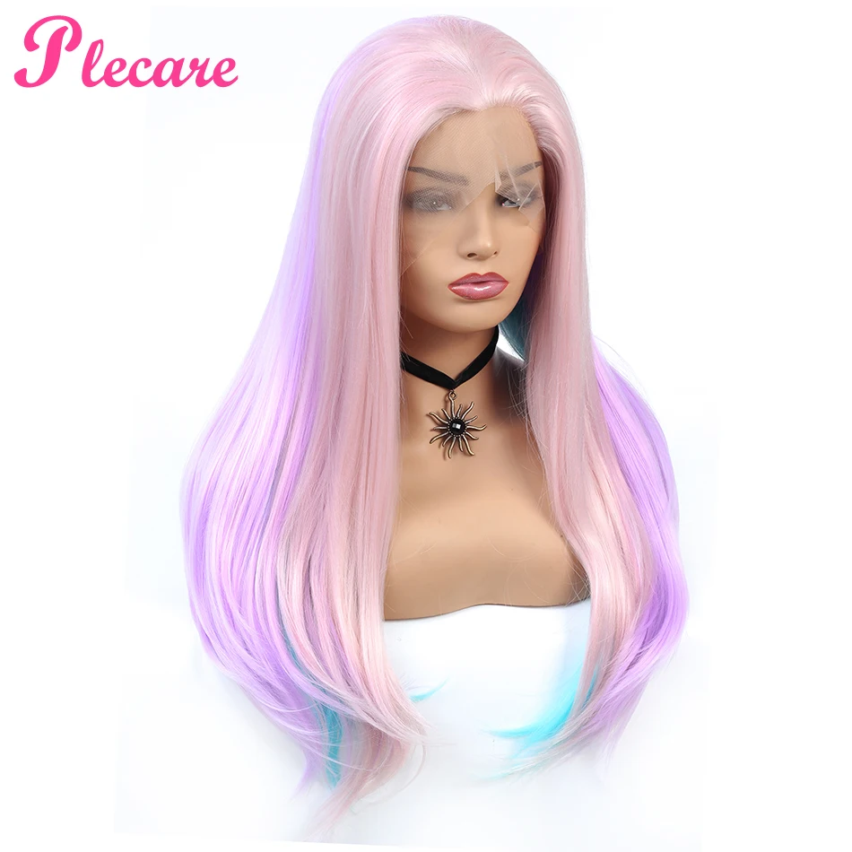 Plecare Ombre Длинные цветные синтетические волосы парик Pruiken прямые кружевные