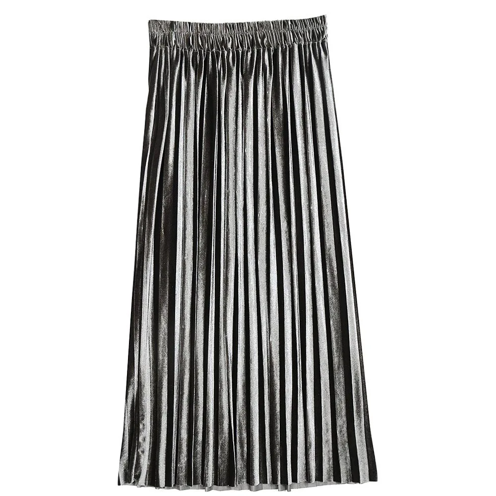 Army Green Винтажный Розовый Хаки кофейный коричневый синий Готический Черный Серый Армейский зеленый эластичный пояс весенние бархатные юбки женские длинные плиссированные юбки - Цвет: Army Green