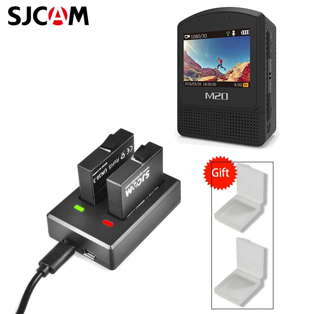 Для спортивной экшн-камеры SJCAM M20 с помощью кабеля USB с двумя слотами M20 Батарея Зарядное устройство зарядное устройство для путешествий с 2 шт. M20 батареи