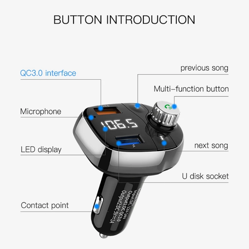 T62 Быстрая зарядка 3 0 автомобильный Bluetooth fm передатчик с двумя usb портами QC3.0