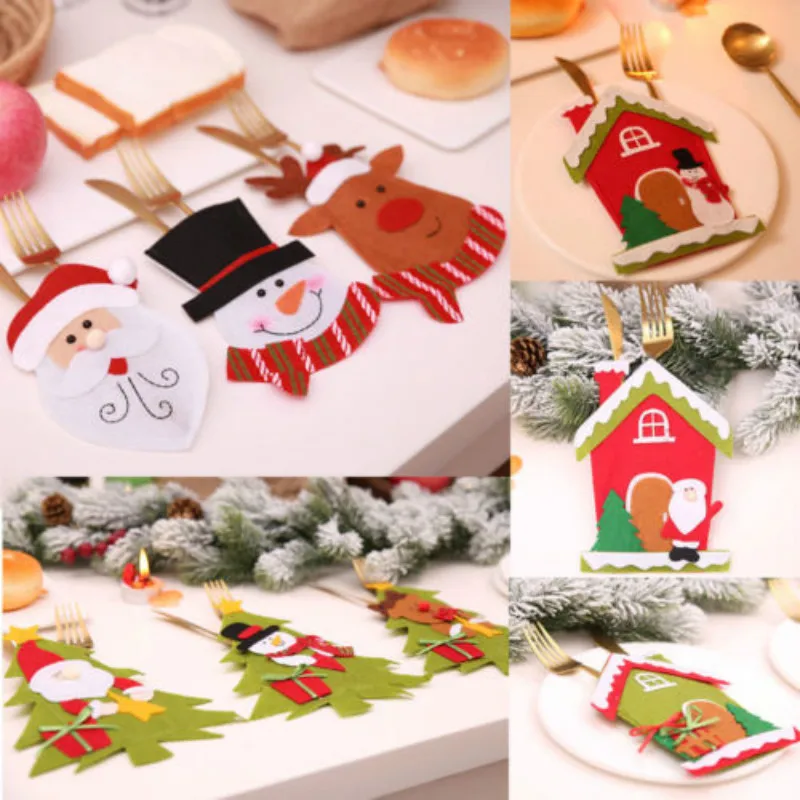 Newly Christmas knife and fork bag Cutlery set Santa Claus Table cutlery sets | Дом и сад