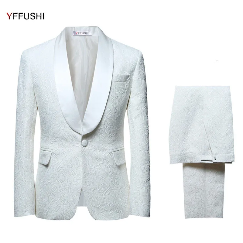 YFFUSHI 2018 Men Suit Single Breasted White Suits Tuxedo Grooms Wedding for Party Dress Slim Fit Plus Size 6XL | Мужская одежда