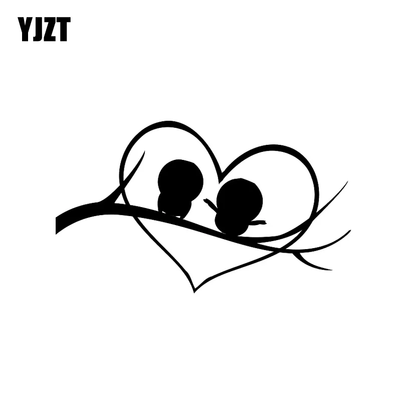 

YJZT 15.5CM*9CM Cartoon Heart Love Birds On Branch Vinyl Car-styling Fun Car Sticker Decal Black/Silver C11-0990