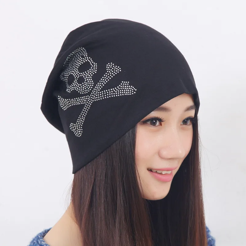 cheap promotion spring summer autumn winter women girl beauty beanies clear rhinestone star Pentacle luxury Skullies woman hats |