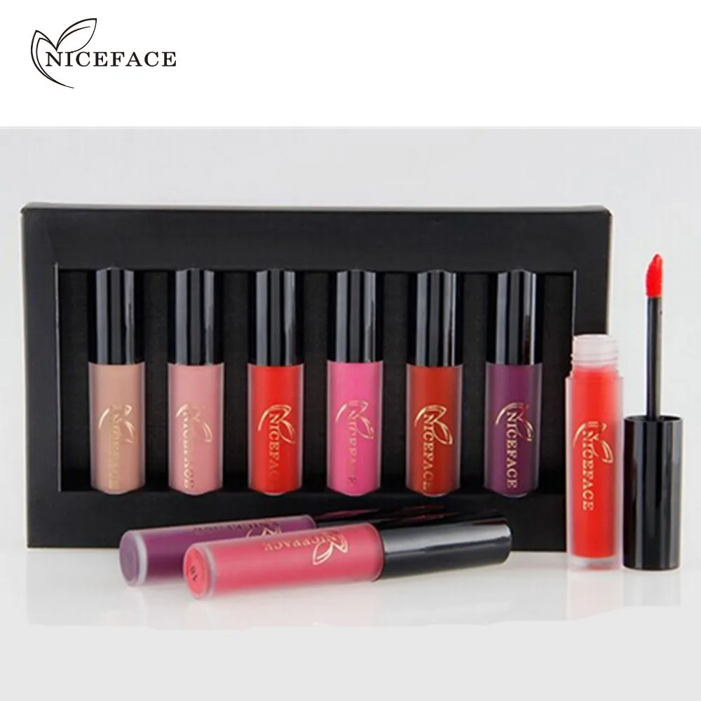 Niceface 6 цветов бренд Batom матовый блеск для губ Длительное Действие Красный бархат