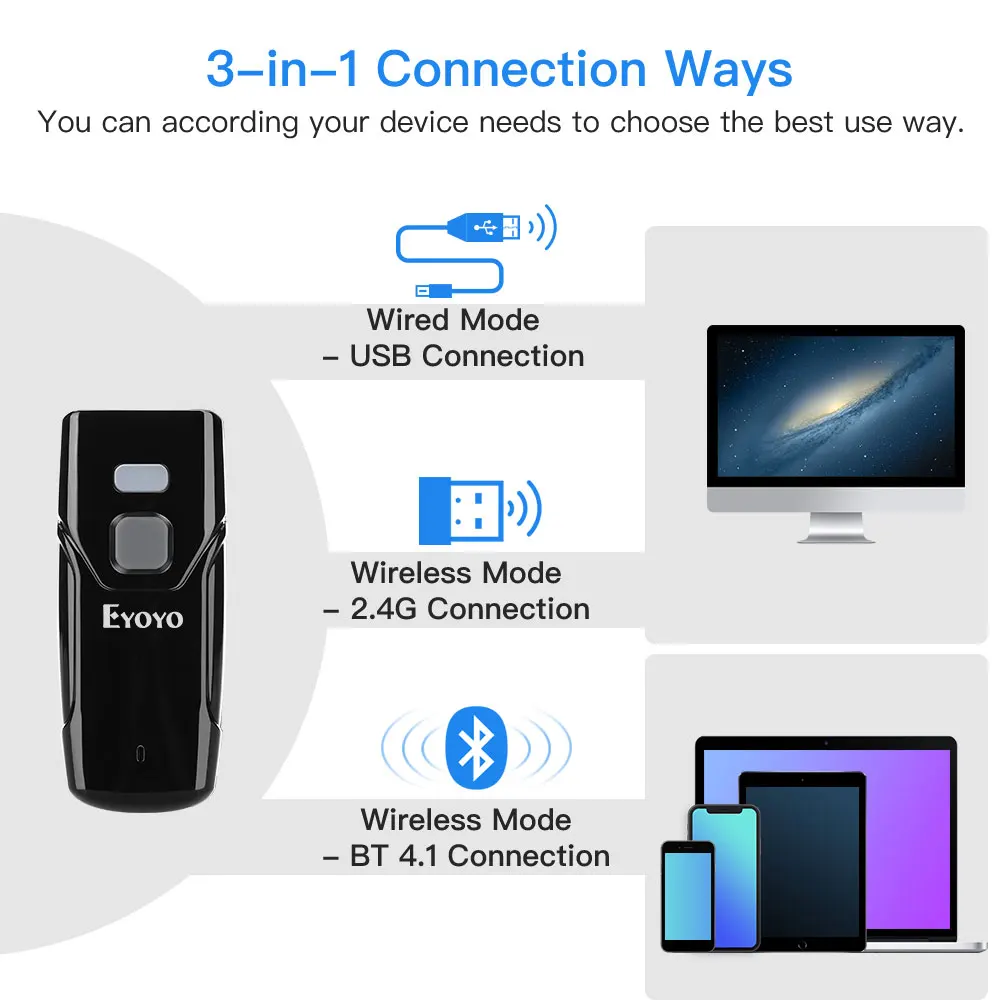 Мини сканер штрих кода Eyoyo 1D QR 2D с Bluetooth 2 4 ГГц|Сканеры| |