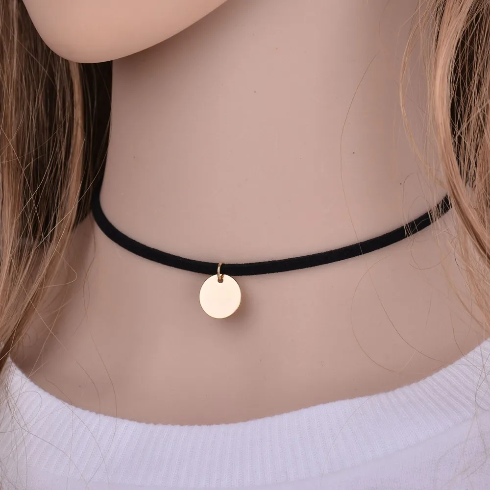 Vintage Black Velvet Women Choker Necklace Punk Gold Silver Round Coin Charm Short Necklaces Simple Summer Torques collier femme | Украшения