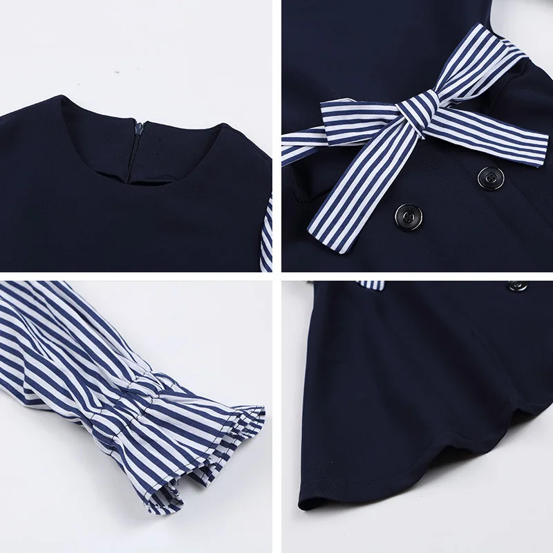2018 Autumn Striped Dress for Big Kids Girls Long Sleeve Elegant Children Dresses 4 6 8 9 10 Years Clothing | Детская одежда и