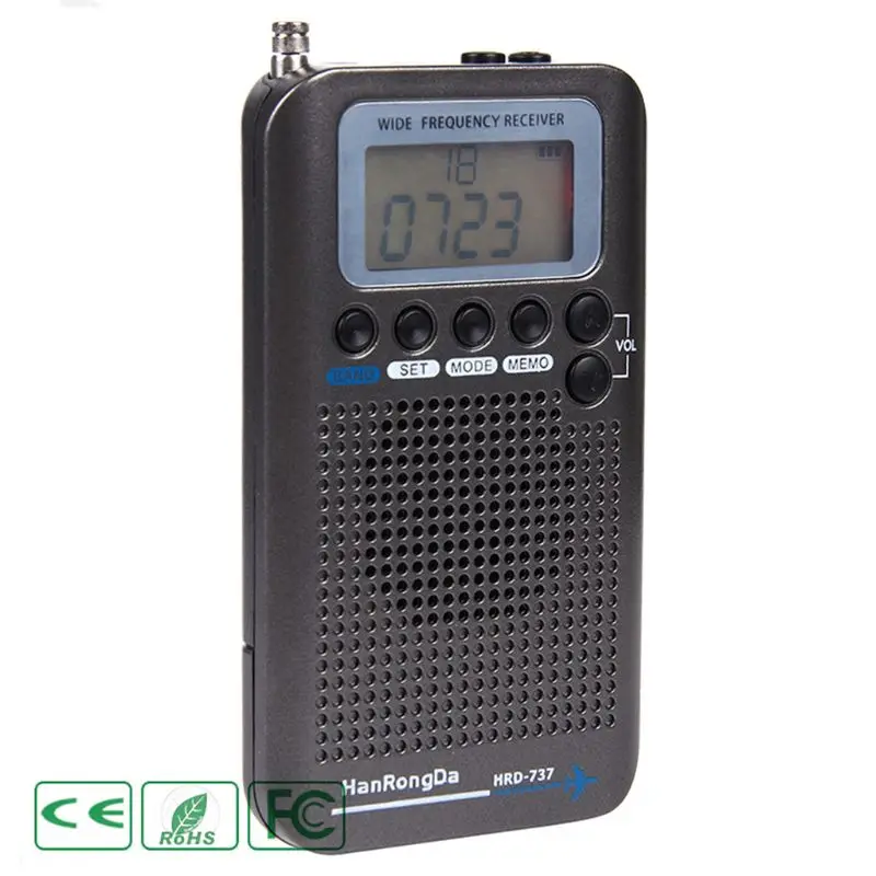 HRD-737 Digital LCD Display Full Band Radio Portable FM/AM/SW/CB/Air/VHF World Band Stereo Receiver Radio with Alarm Clock