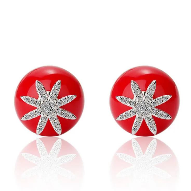 

New arrival hot sell fashion 16mm round star pearl 925 sterling silver ladies`stud earrings women jewelry drop shipping gift