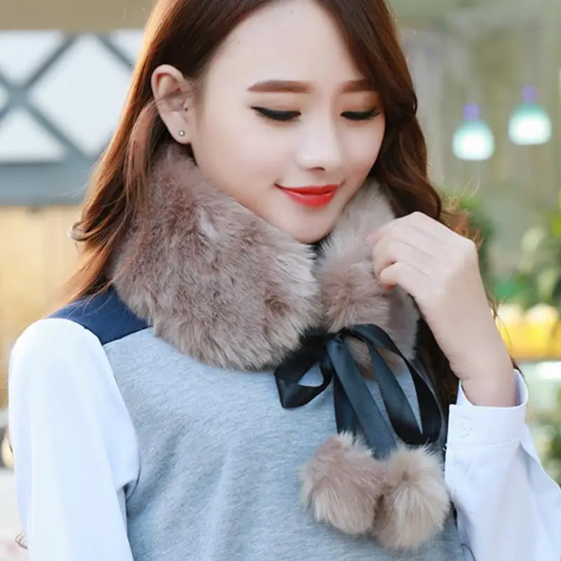 Теплый зимний женский шарф из искусственного меха пушистый шаль для шеи в