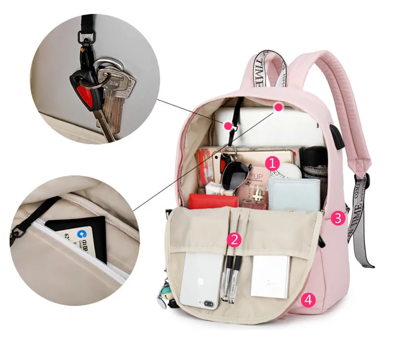 WINNER Girl рюкзак с защитой от кражи, usb зарядка, подвеска в виде мультяшных животных, школьные сумки, рюкзак для женщин, водонепроницаемый рюкзак для путешествий, W-5275