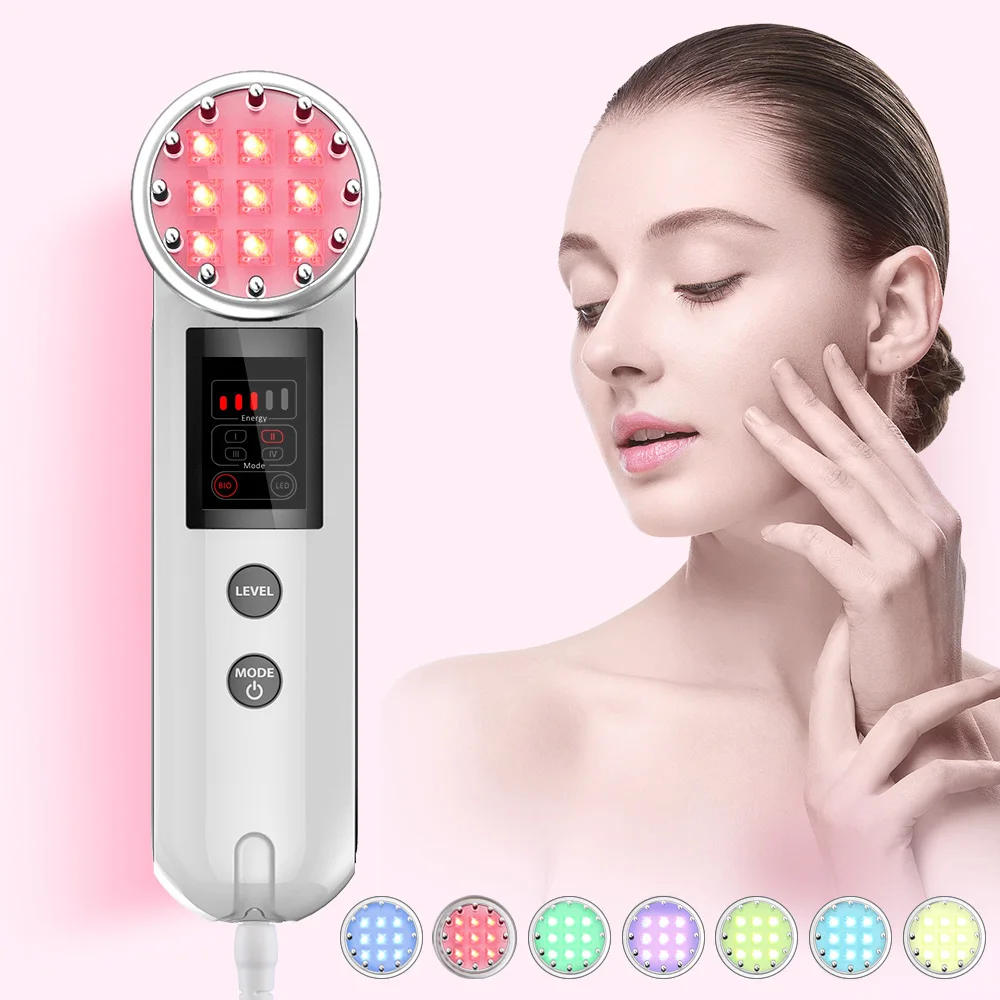 2in1 7 Colors Handheld Ultrasonic  Microcurrent LED Photon Skin Toning Pain Therapy Massage Beauty Machine Home Use