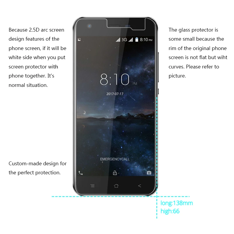 2 шт. MRGO Экран протектор для Blackview A7 закаленное Стекло 2.5D с уровнем твердости 9 H |