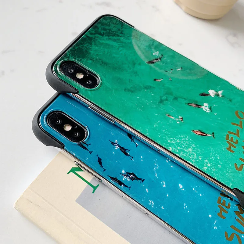 USLION зеленый синий узор океана чехол для телефона iPhone 7 8 Plus X XS XR Xs Max Жесткий ПК