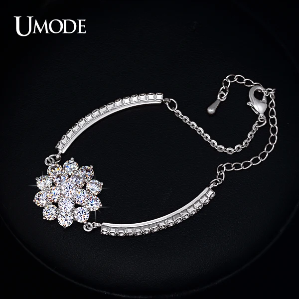 Umode цепь стразами чашки и 16 шт. сверкающие кубического циркония цветок браслет