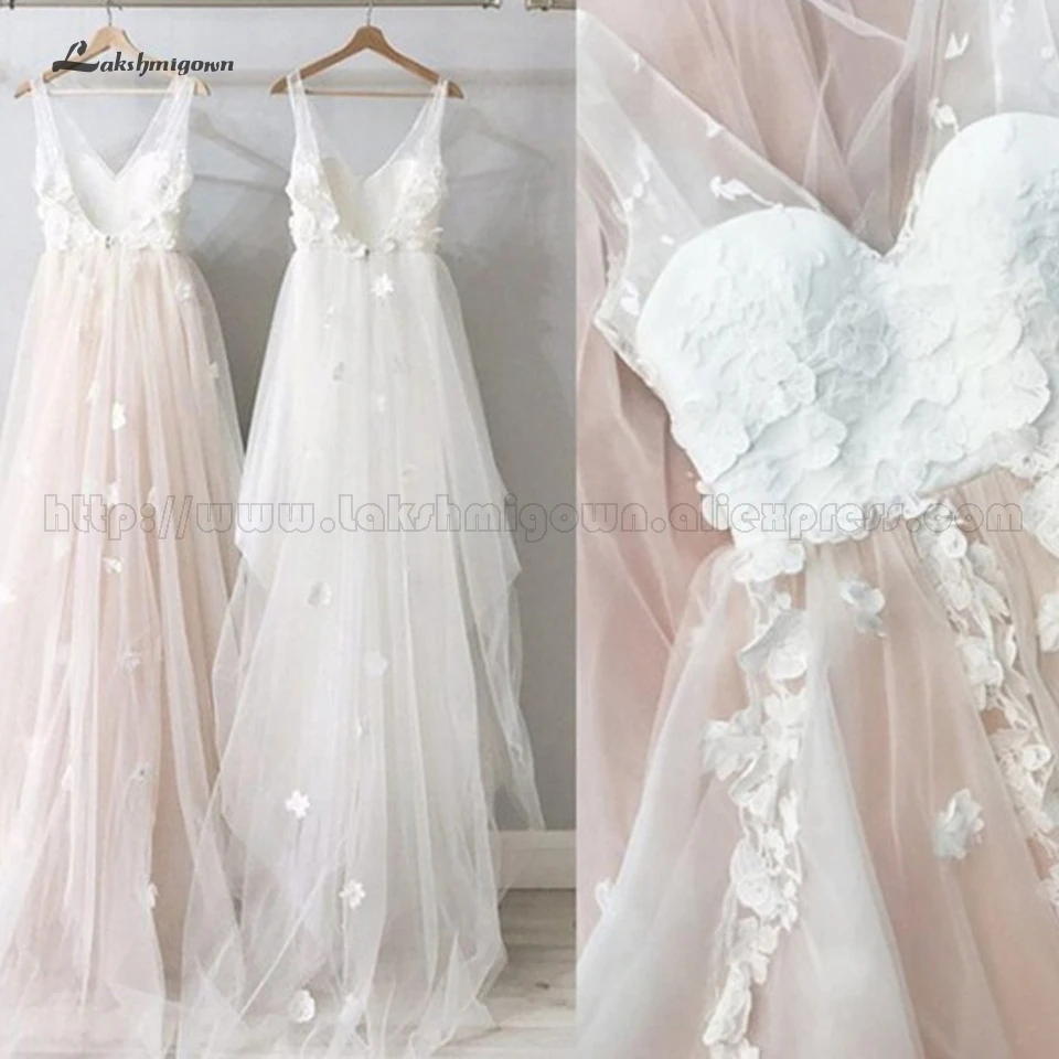 Lakshmigown, цветочное, бохо, свадебное платье, розовое,, элегантное, белое, тюль, свадебное платье, кружевное, сексуальное, принцесса, свадебное платье, Vestido Novia