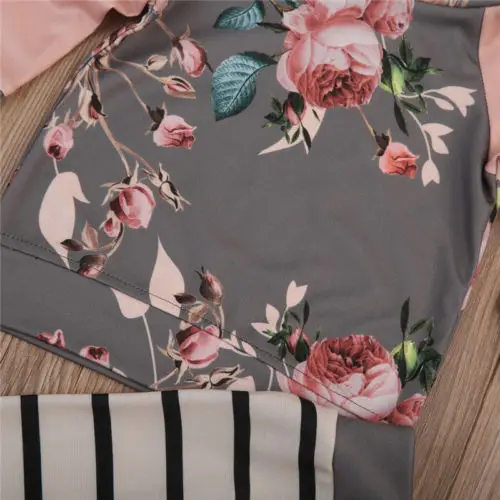 AU/топы с капюшоном и цветочным принтом для новорожденных девочек штаны в полоску