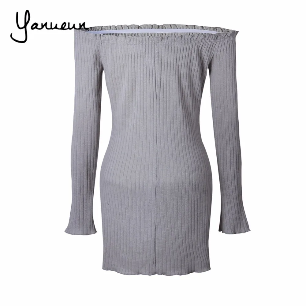 Yanueun Сексуальная с плеча клуб Женское платье Тонкий Bodycon осень зима трикотажные