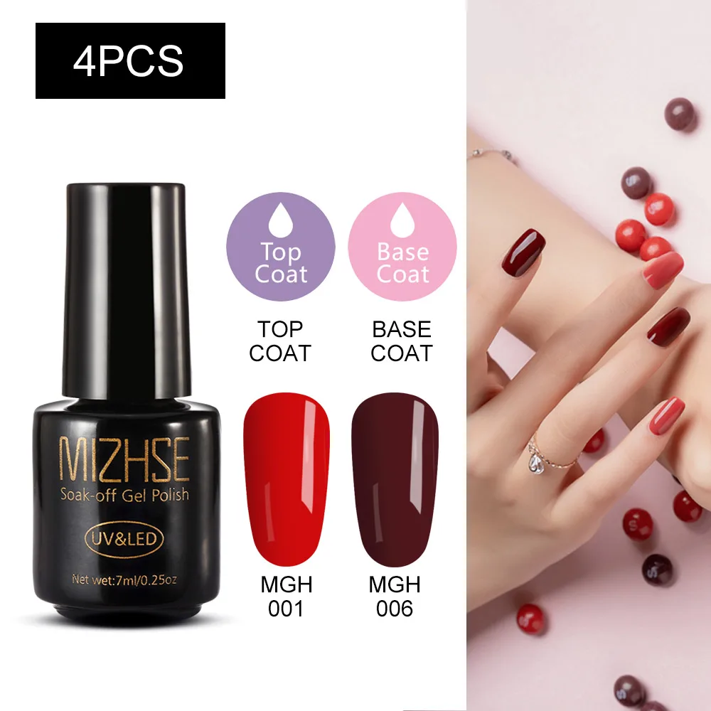 MC-4GELS-10 MIZHSE Набор лаков для ногтей гель лак 7 м УФ гель лак Гибридный гвоздь Art Off Gellak белый Прайм УФ светодиодный Топ все для маникюра Базовое покрытие - Цвет: MC-4GELS-10