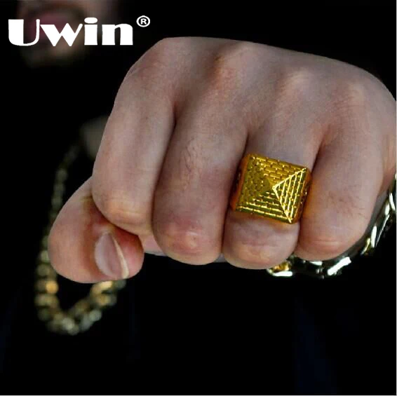 Новое поступление крутая модель пирамиды Uwin мужское кольцо золотого цвета в