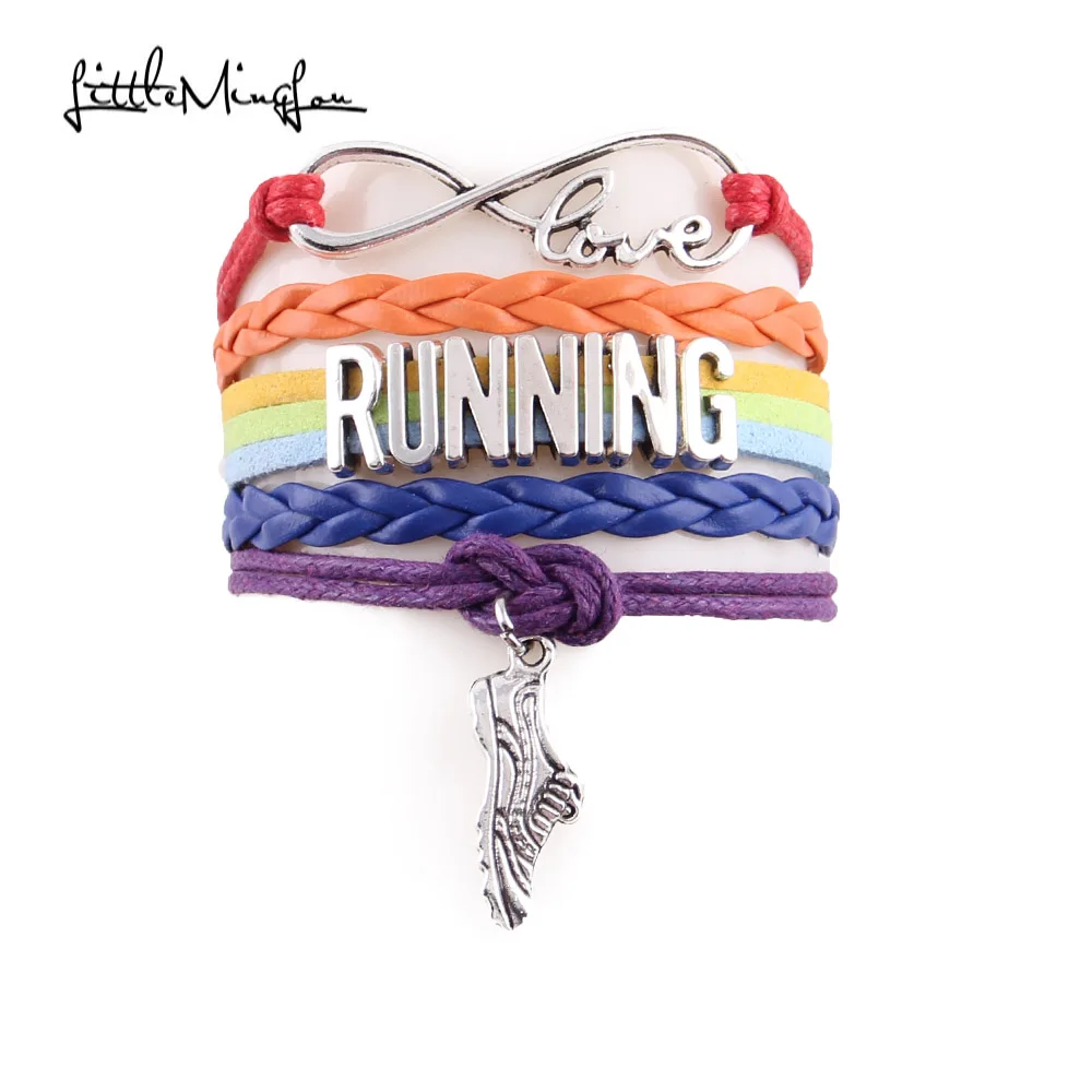 

Little Minglou Infinity Love RUNNING Bracelet Running Shoes Charm Leather Rope Warp Men Bracelets & Bangles For Women Jewelry
