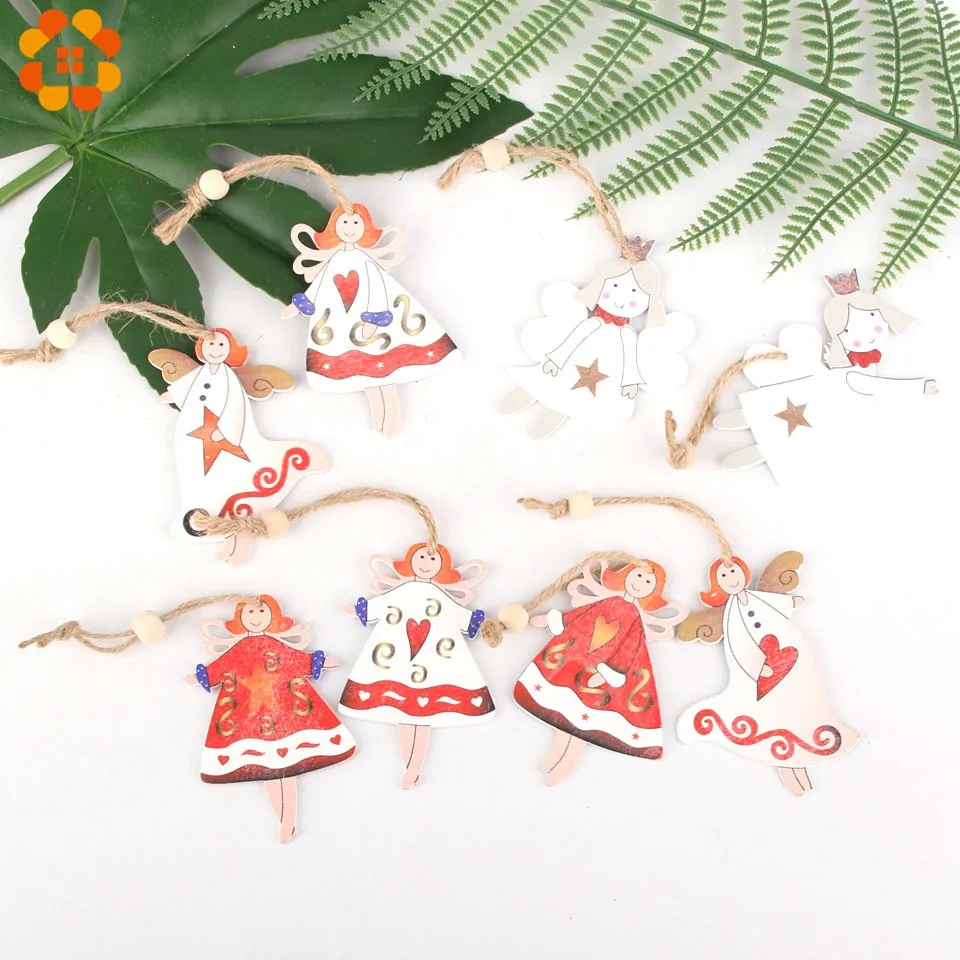2 шт. деревянные рождественские украшения с милым ангелом подвески деревянный