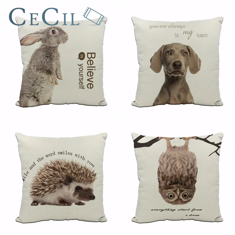 

Cute Rabbit Pillow Case Hedgehog Owl Dog Animal Cushion Cover Pet Pattern Pillow Covers for Home Sofa Decorative Pillowcase