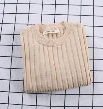 beige as pic Свитера для девочек; однотонные свитера ярких цветов для мальчиков; сезон весна; Новинка; вязаный свитер в рубчик для маленьких девочек; одежда для детей; пуловер для девочек - Цвет: beige as pic