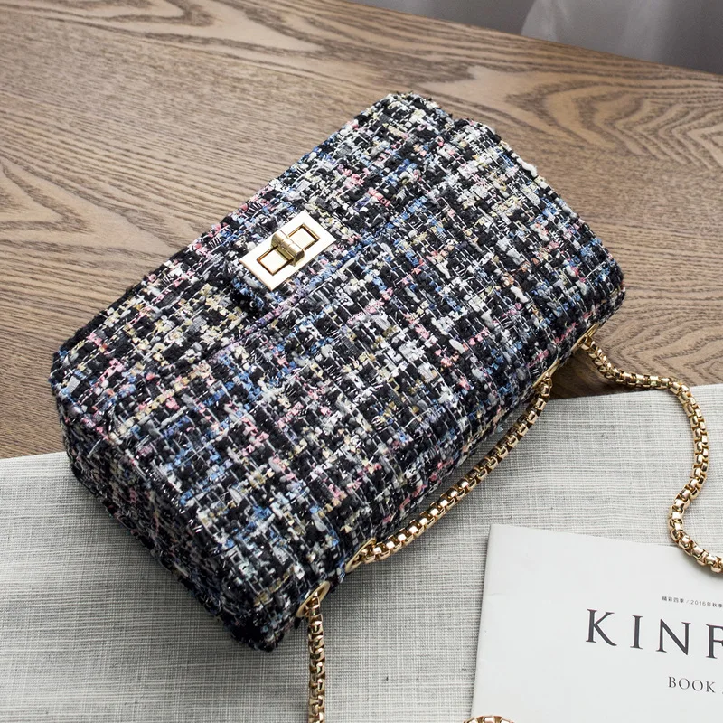 Jollque Women Messenger Gold Chain Cross Handbag Small Flap Shoulder Bags Vintage Clutch Winter Satchel Woolen Crossbody Bag | Багаж и